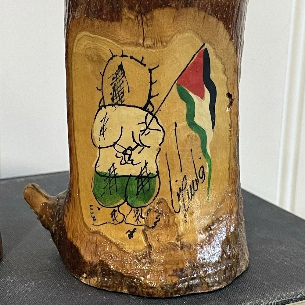 2 Small Wooden Masterpiece Palestinian Flag handmade painted candle holder‎